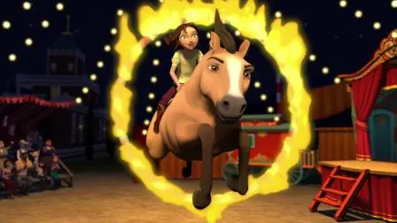 Lucky and Spirit jumping through fire ring